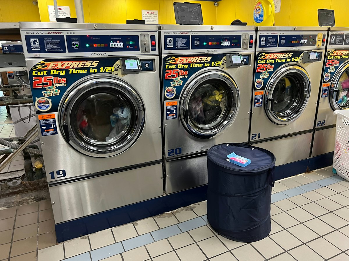 A row of self-service washers